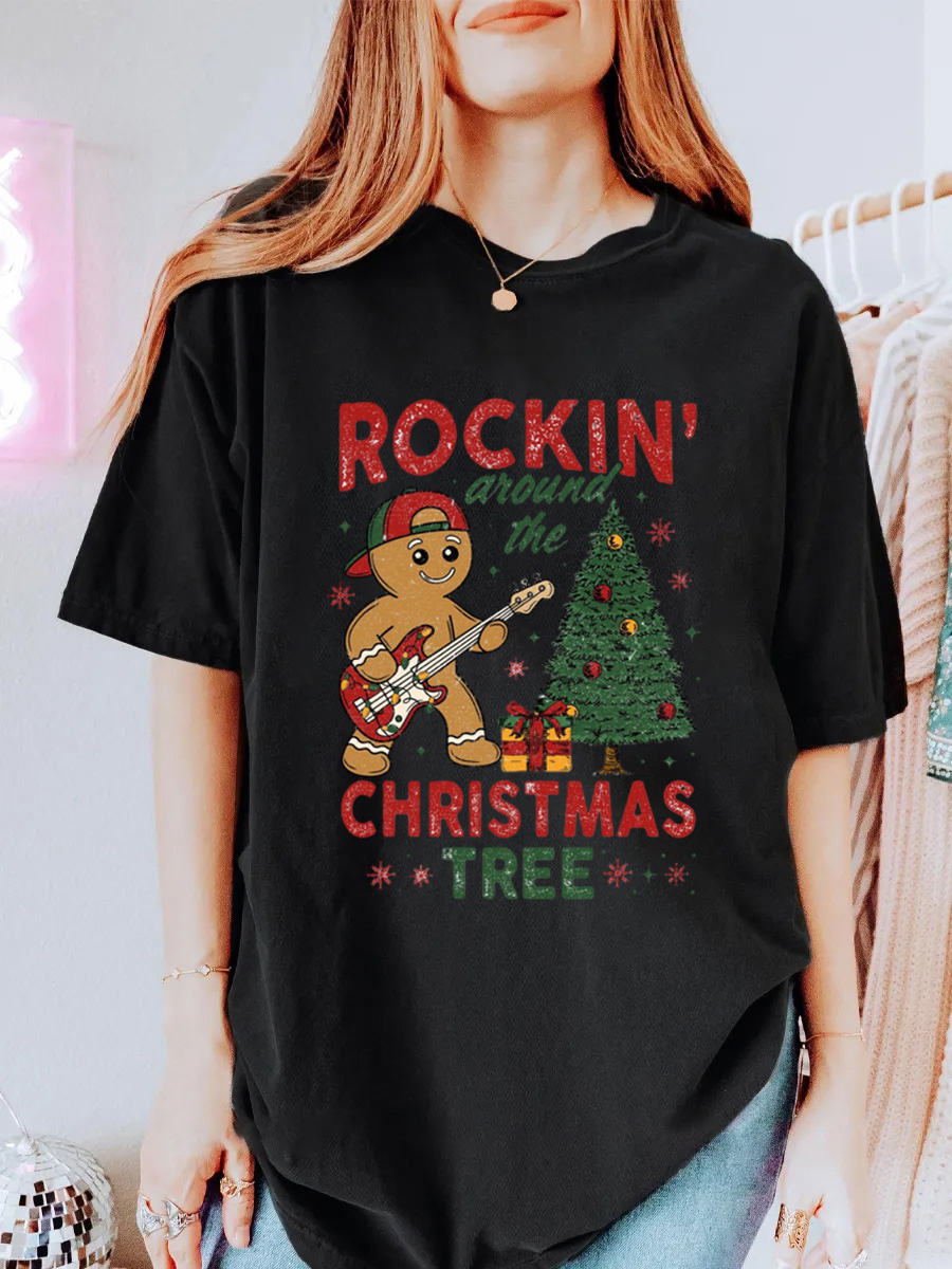 Vintage Rocking Around The Christmas Tree Oversize Graphic Tee