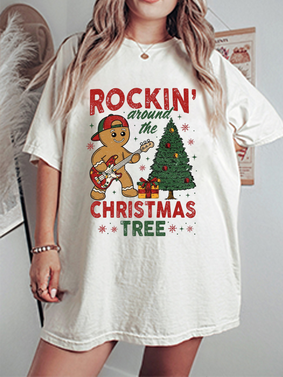 Vintage Rocking Around The Christmas Tree Oversize Graphic Tee