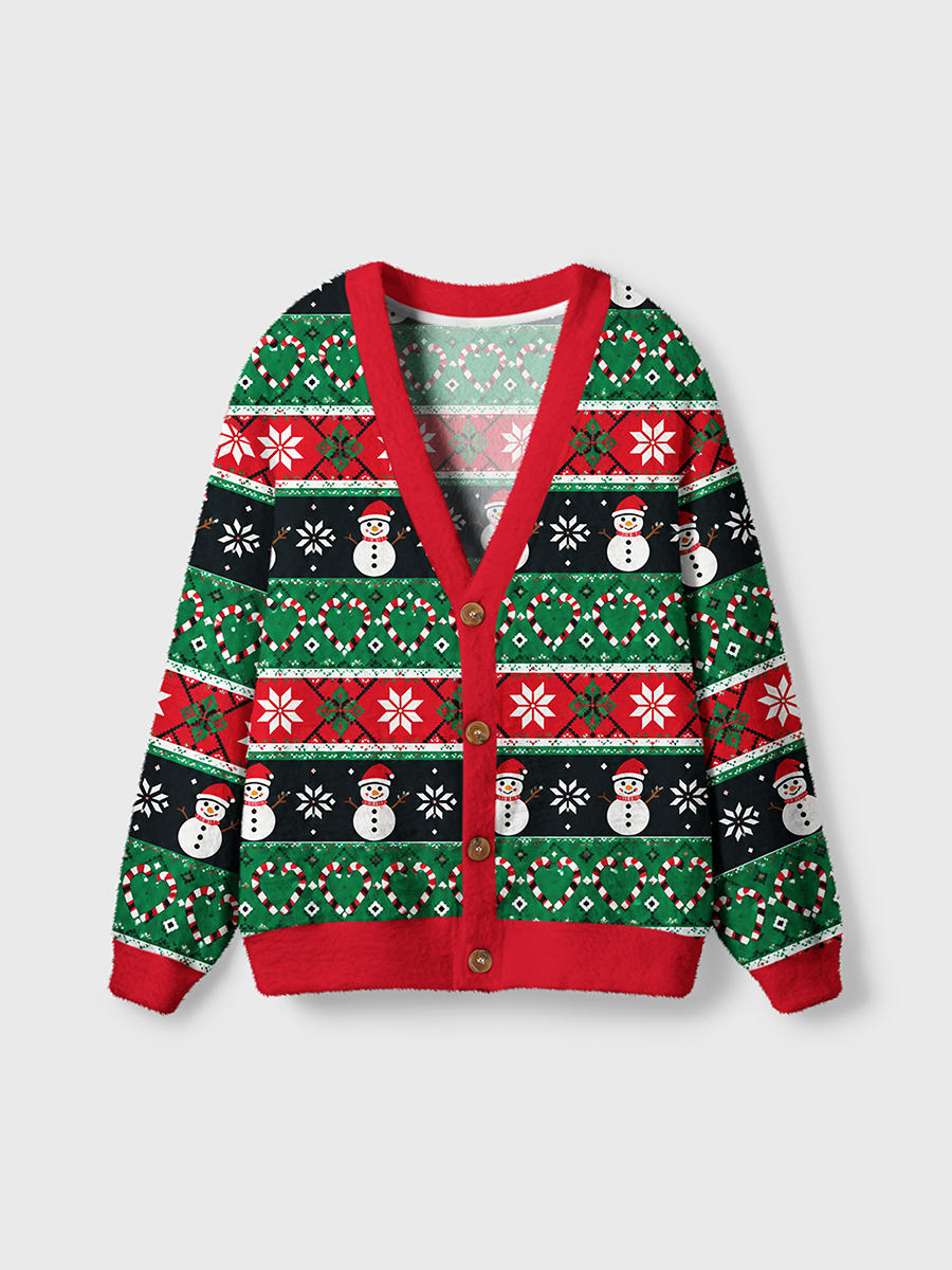 Vintage Christmas Snowman Candy Cardigan Sweaters