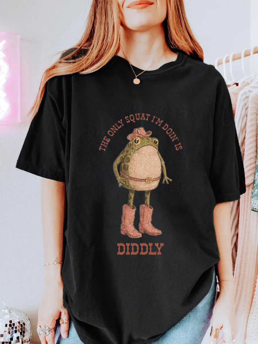 Vintage The Only Squat I'M Doin' Is Diddly Oversize Graphic Tee