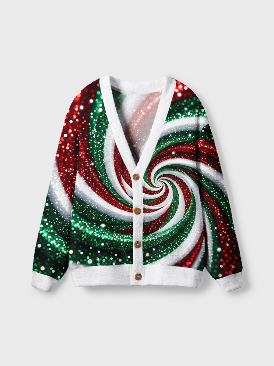 Vintage Glitter Christmas Swirl Cardigan Sweaters