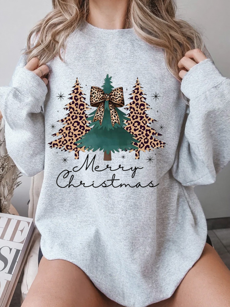 Vintage Merry And Bright Trees Chic Winter Oversize Graphic Sweatshirt