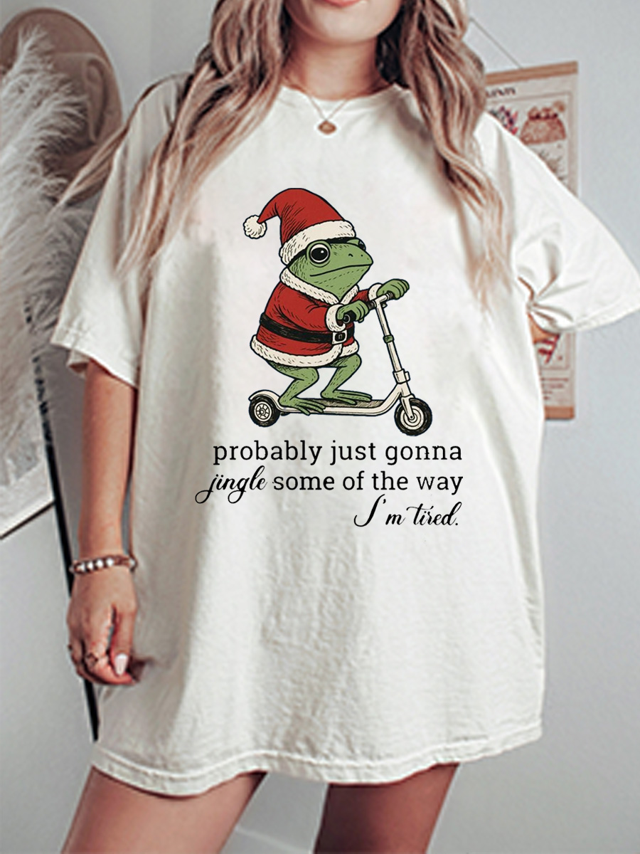 Vintage Christmas Frog Oversize Graphic Tee