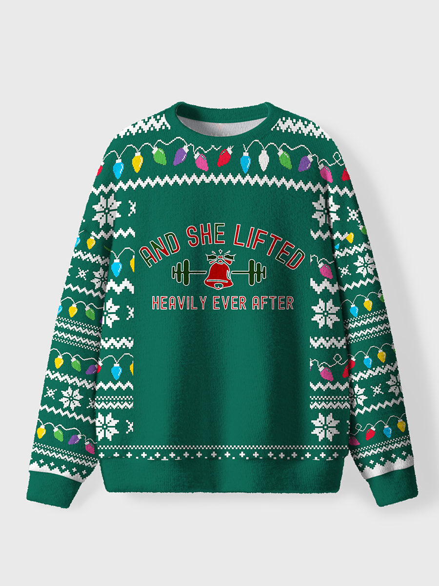 Vintage And She Lifted Heavily Ever After Christmas Bells Oversize Graphic Tee Ugly Sweater