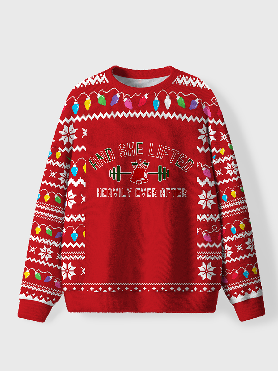 Vintage And She Lifted Heavily Ever After Christmas Bells Oversize Graphic Tee Ugly Sweater