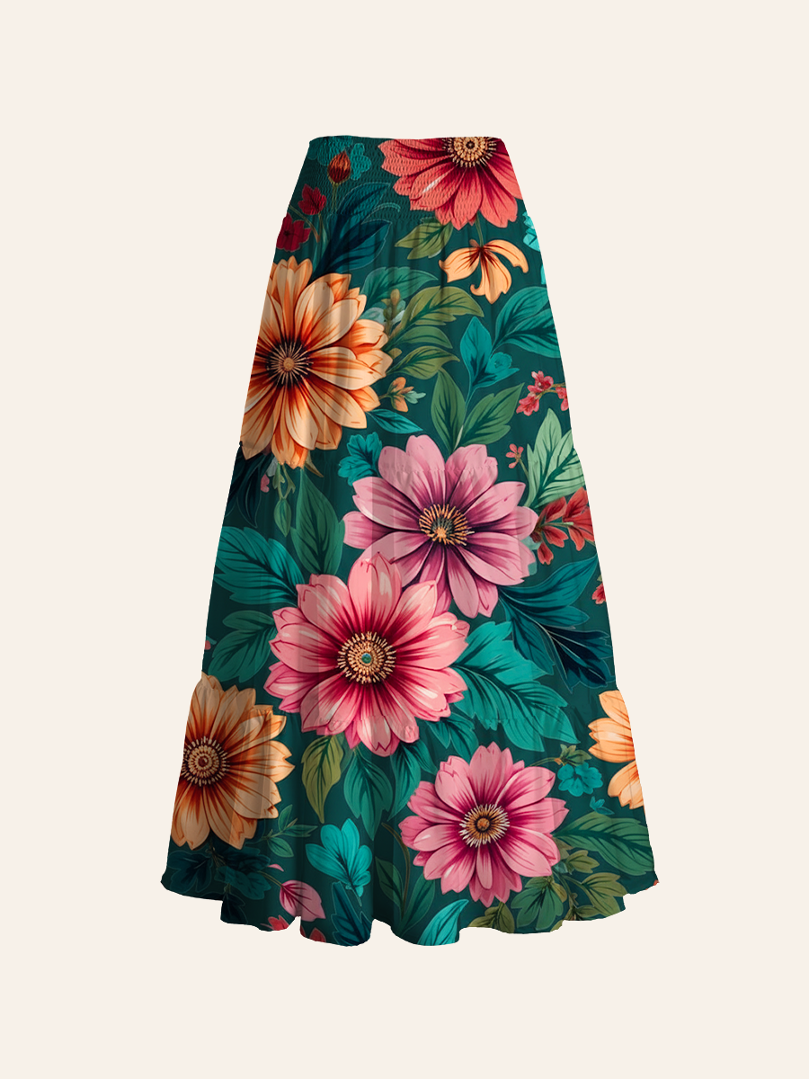 Jewel Tone Garden Flower Convertible Maxi Skirts