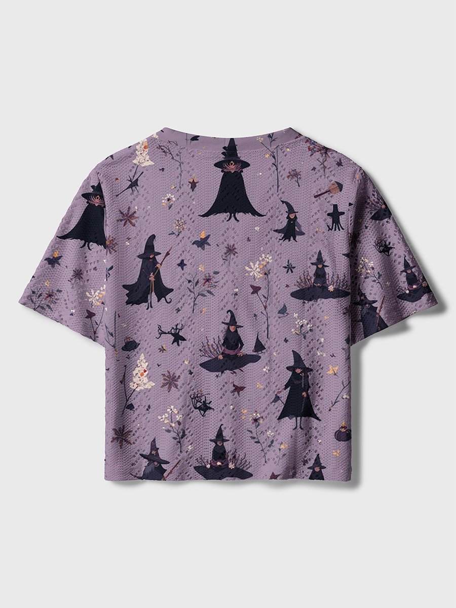 Forest Witch Cottage Halloween Crochet Button Down Cardigan