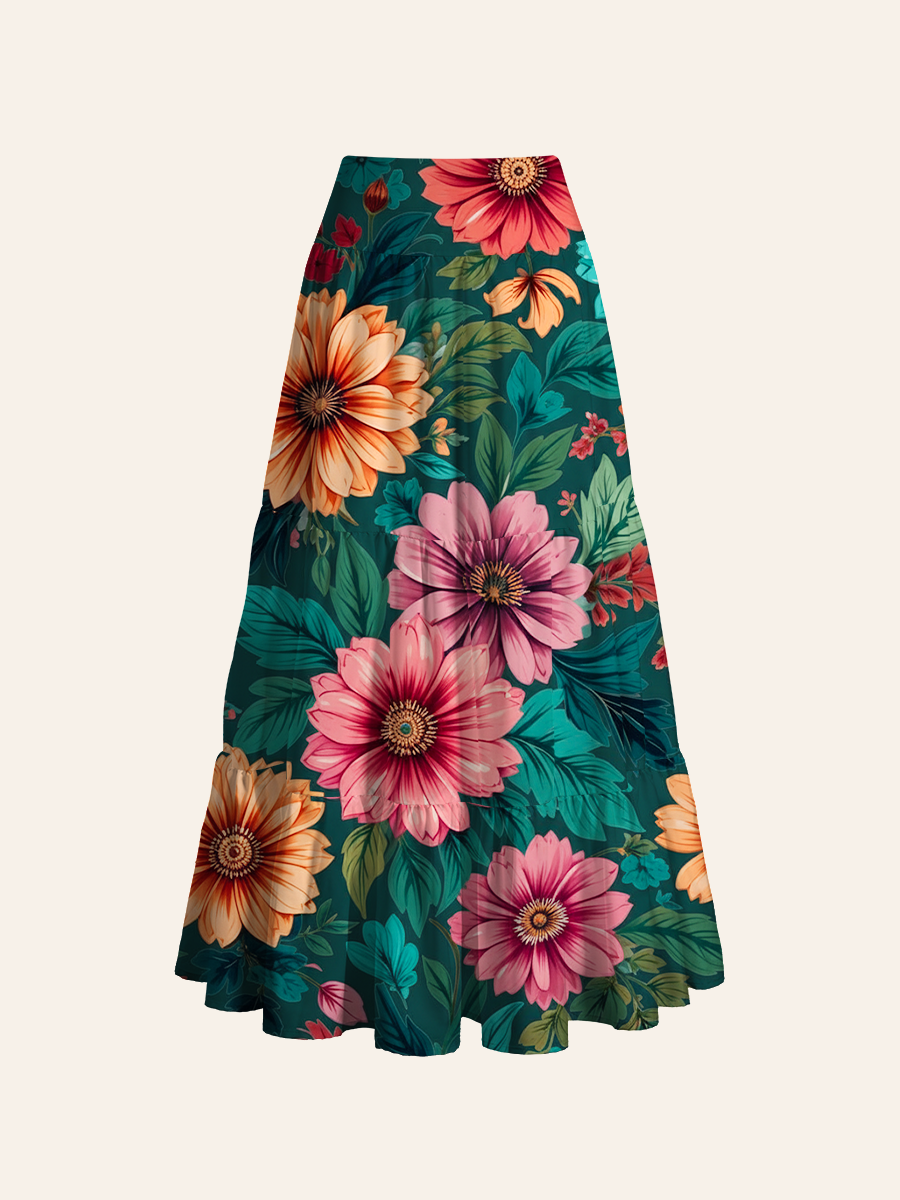 Jewel Tone Garden Flower Convertible Maxi Skirts