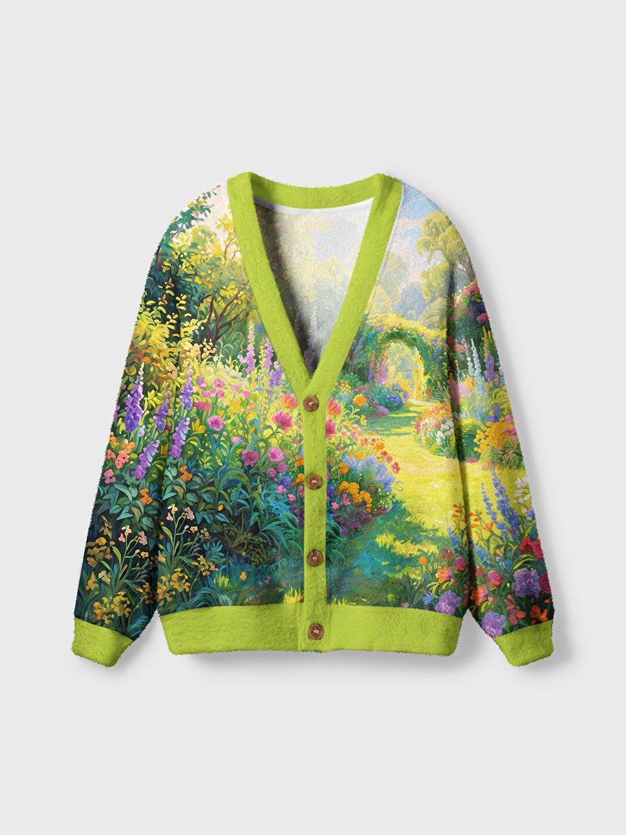Vintage Blooming Garden Pathway Cardigan Sweaters