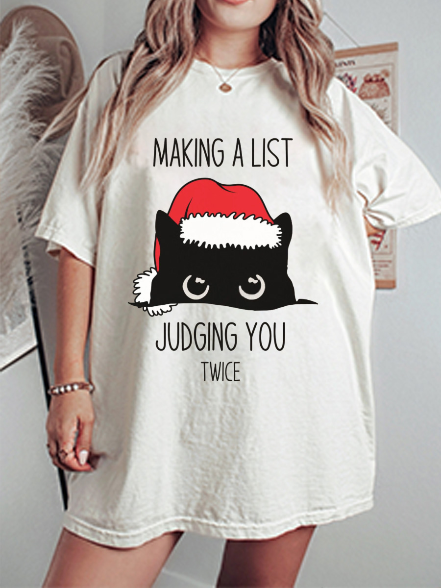 Vintage Black Cat Christmas Oversize Graphic Tee