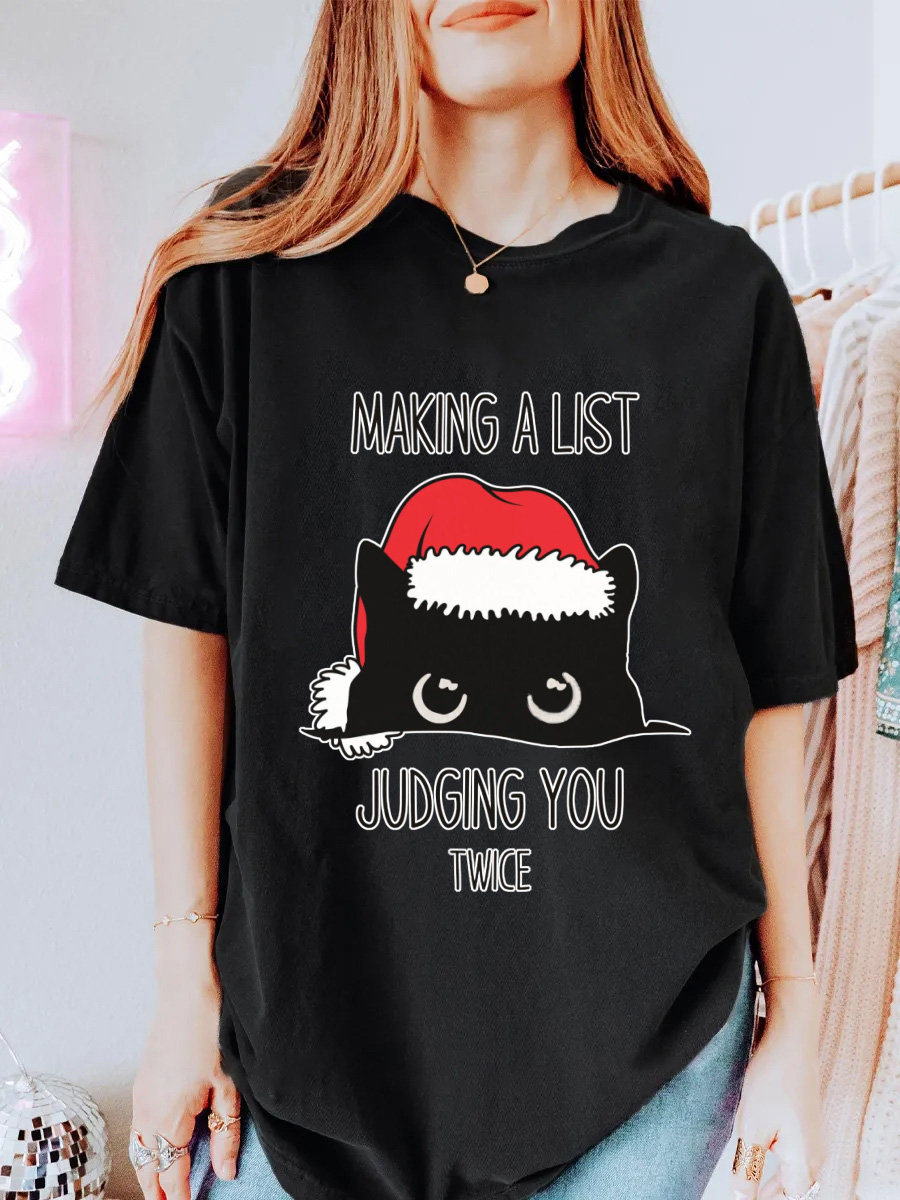 Vintage Black Cat Christmas Oversize Graphic Tee