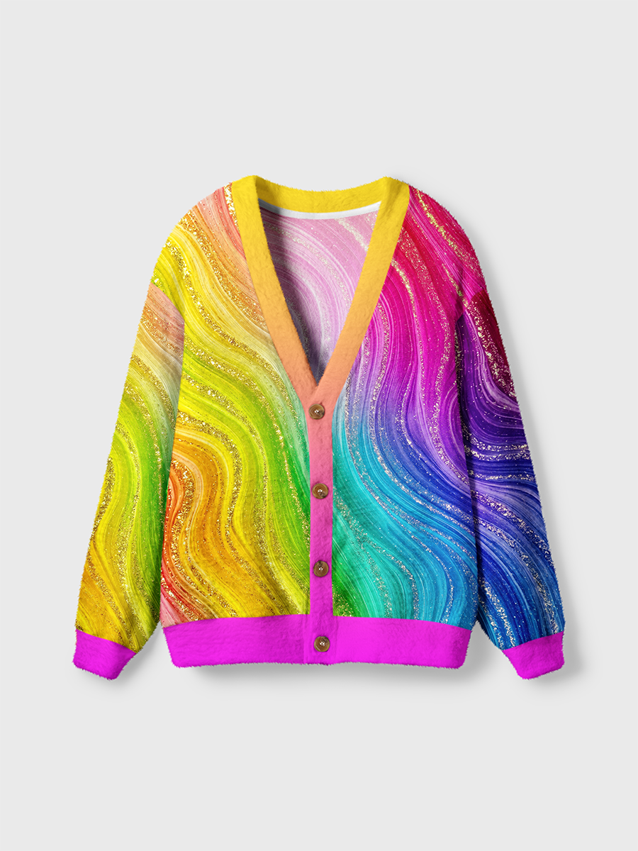 Vintage Gold Glitter Rainbow Cardigan Sweaters