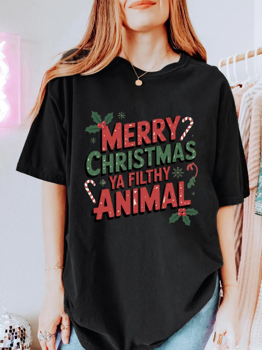 Vintage Merry Christmas Ya Filthy Animal Oversize Graphic Tee