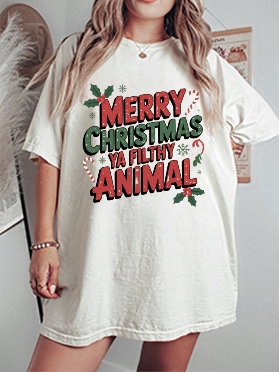 Vintage Merry Christmas Ya Filthy Animal Oversize Graphic Tee