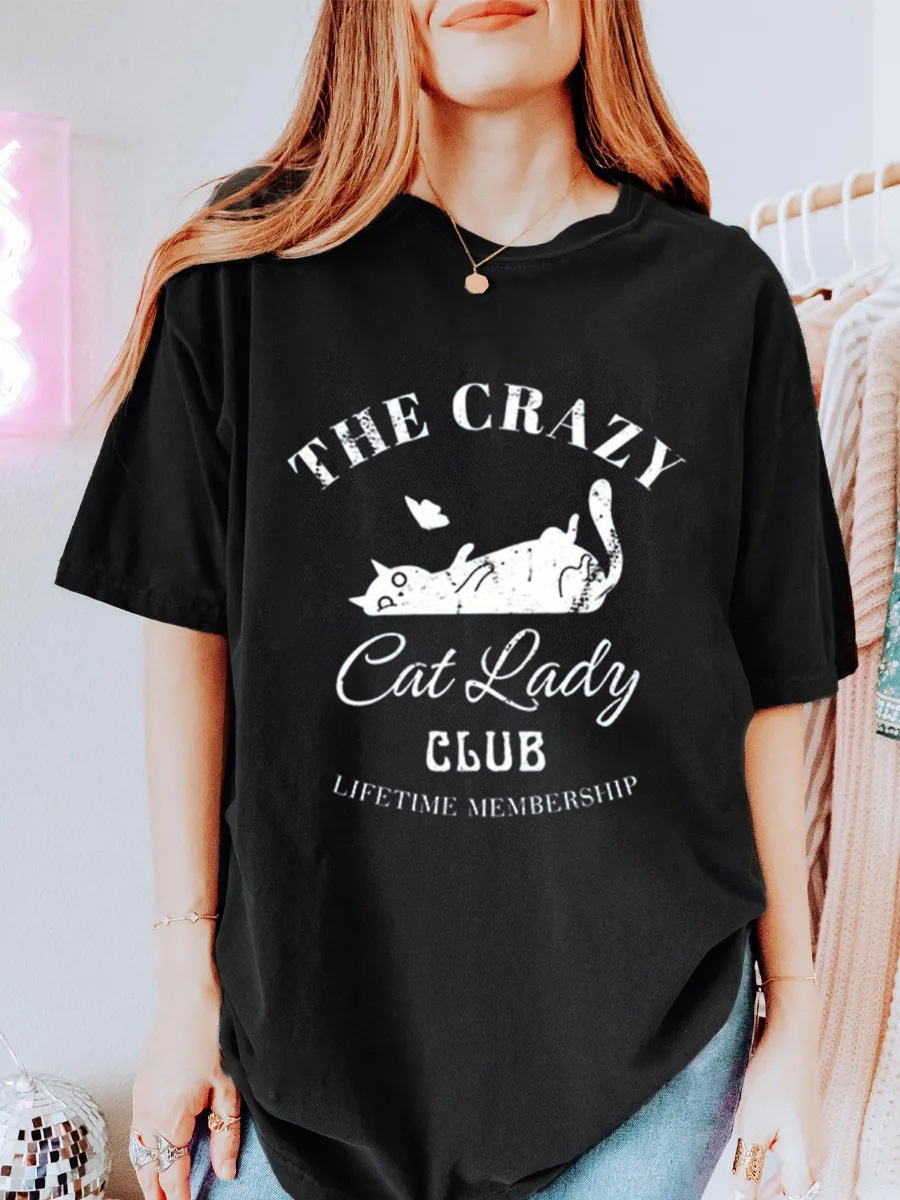 Vintage Crazy Cat Lady Club Oversize Graphic Tee