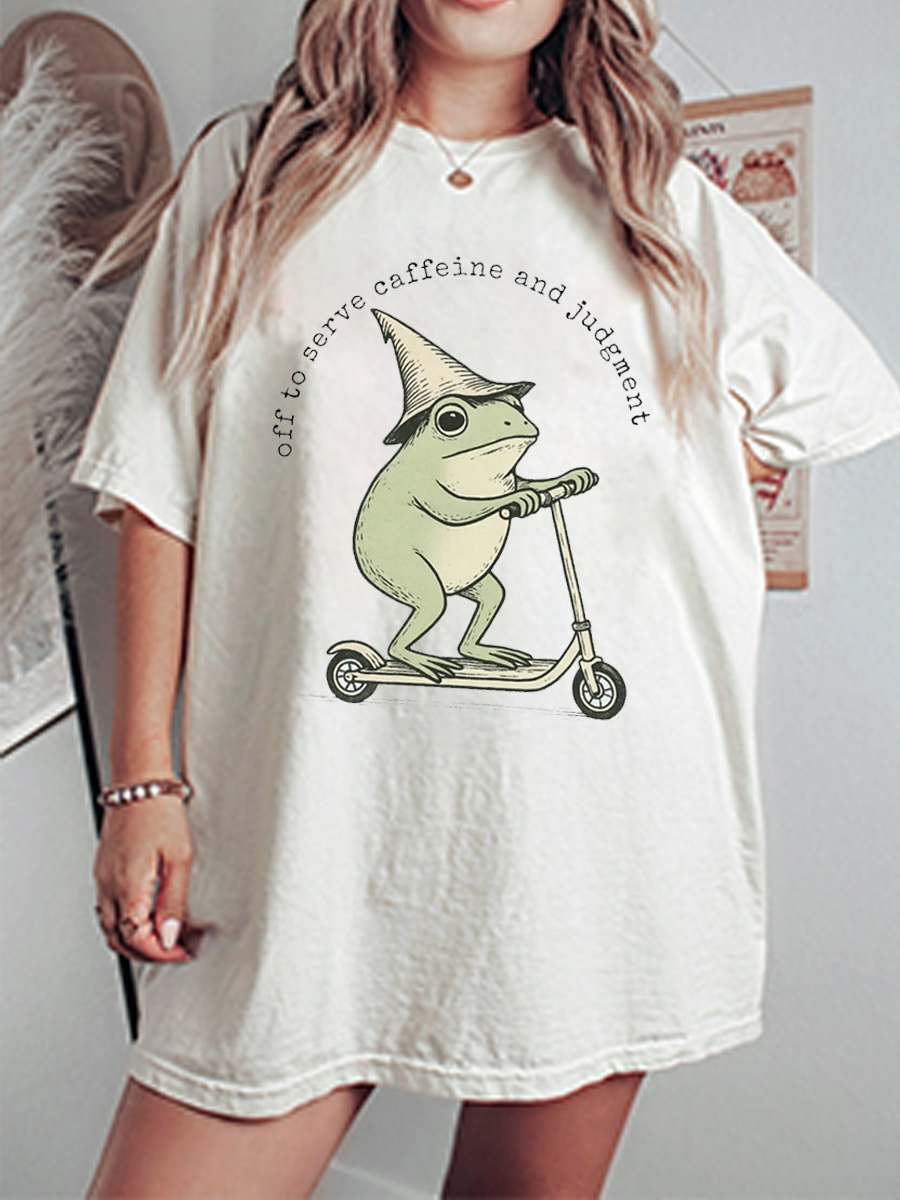 Vintage Off To Serve Caffeine And Judgment Oversize Graphic Tee