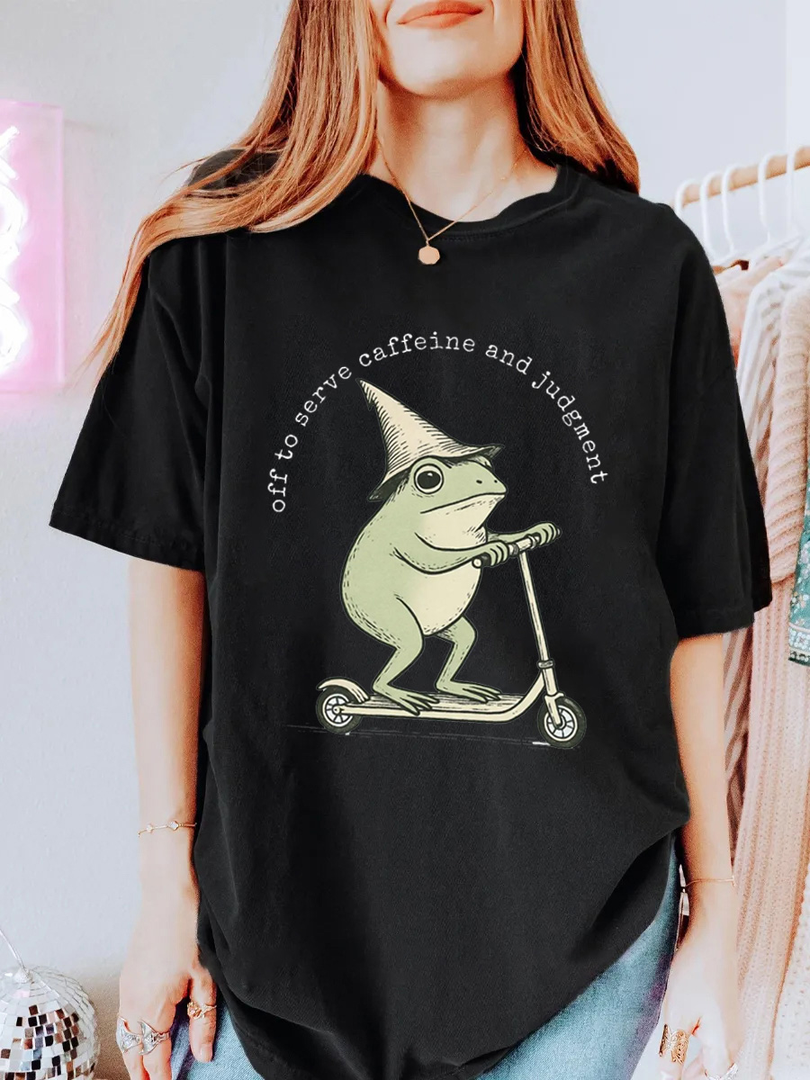 Vintage Off To Serve Caffeine And Judgment Oversize Graphic Tee