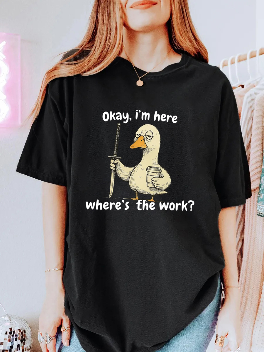 Vintage Okay I’m Here, Where’s the Work Oversize Graphic Tee