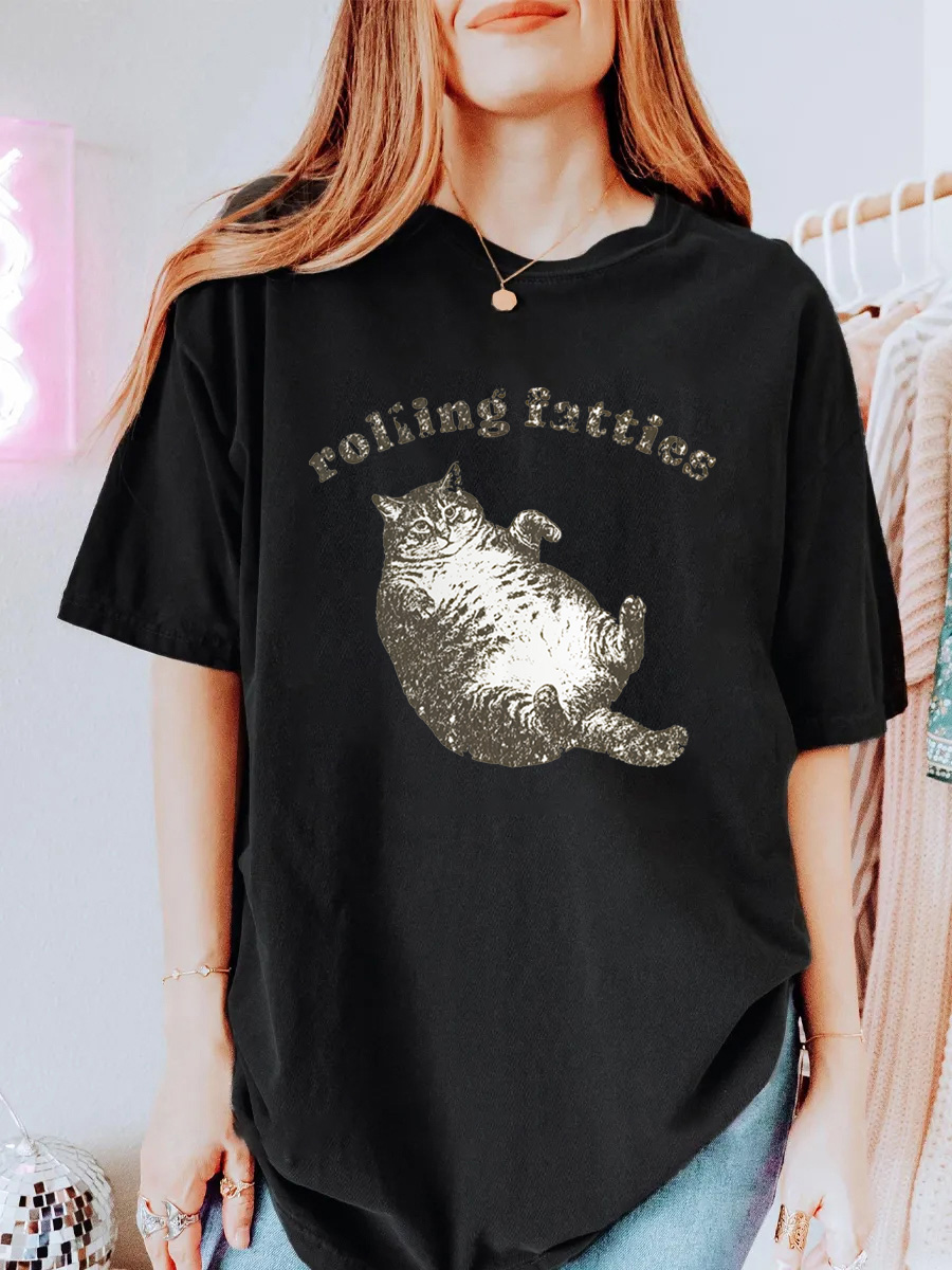 Vintage Rolling Fatties Funny Cat Oversize Graphic Tee