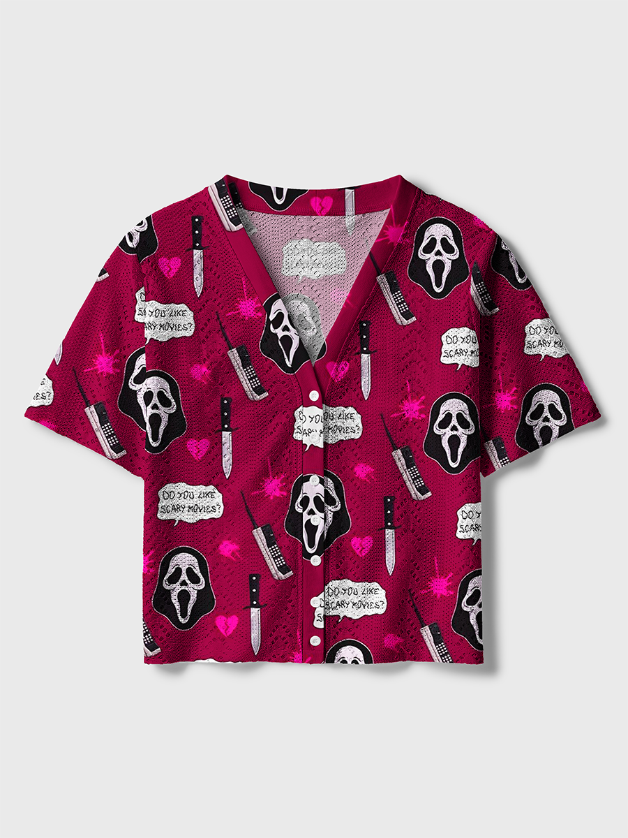 Coquette Scream Ghostface Crochet Button Down Cardigan