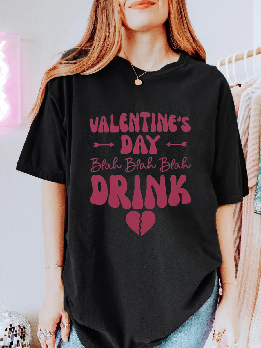 Vintage Valentine's Day Blah Blah Blah Drink Oversize Graphic Tee