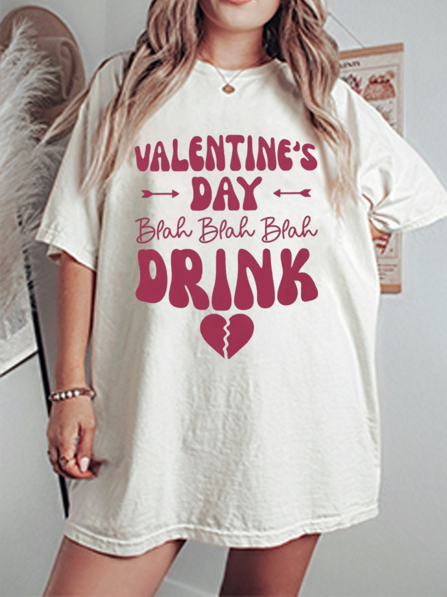 Vintage Valentine's Day Blah Blah Blah Drink Oversize Graphic Tee