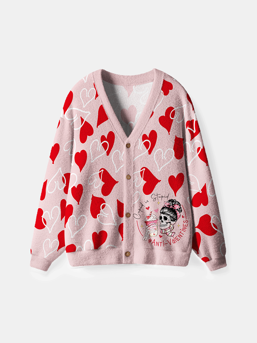 Vintage Cupid is Stupid Skull  Cardigan Sweaters