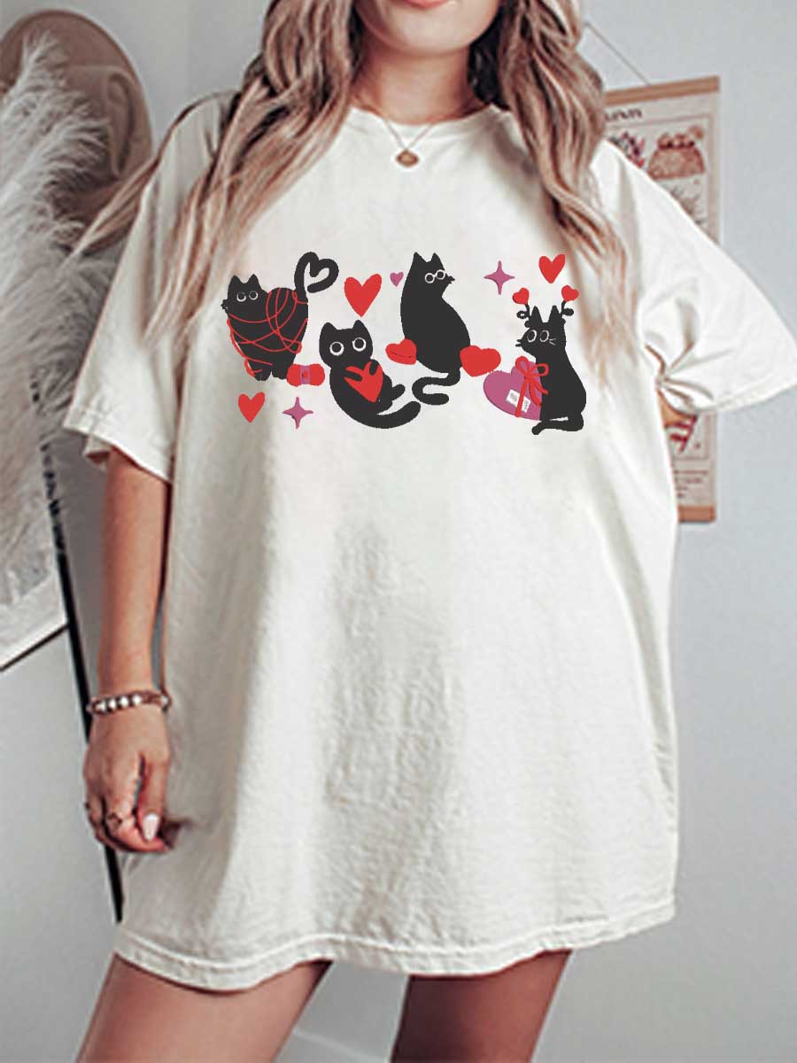 Vintage Cute Cat Oversize Graphic Tee