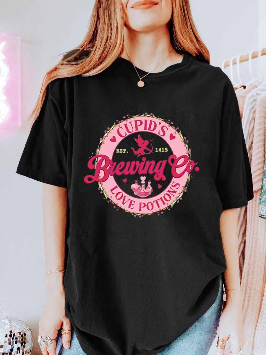 Vintage Cupids Brewing Love Potions Oversize Graphic Tee