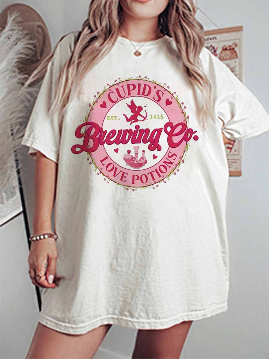 Vintage Cupids Brewing Love Potions Oversize Graphic Tee