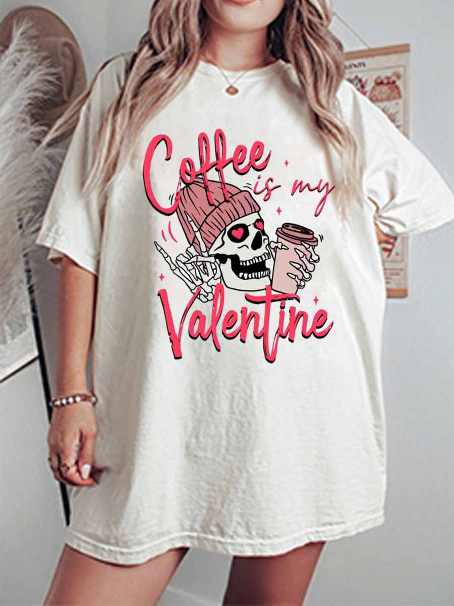 Vintage Coffee Is My Valentine Oversize Graphic Tee