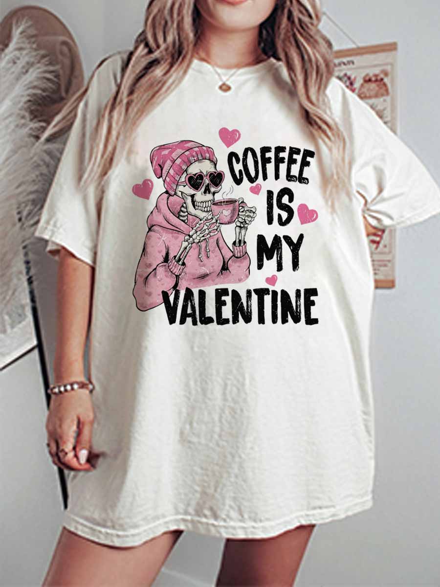 Vintage Coffee Is My Valentine Oversize Graphic Tee