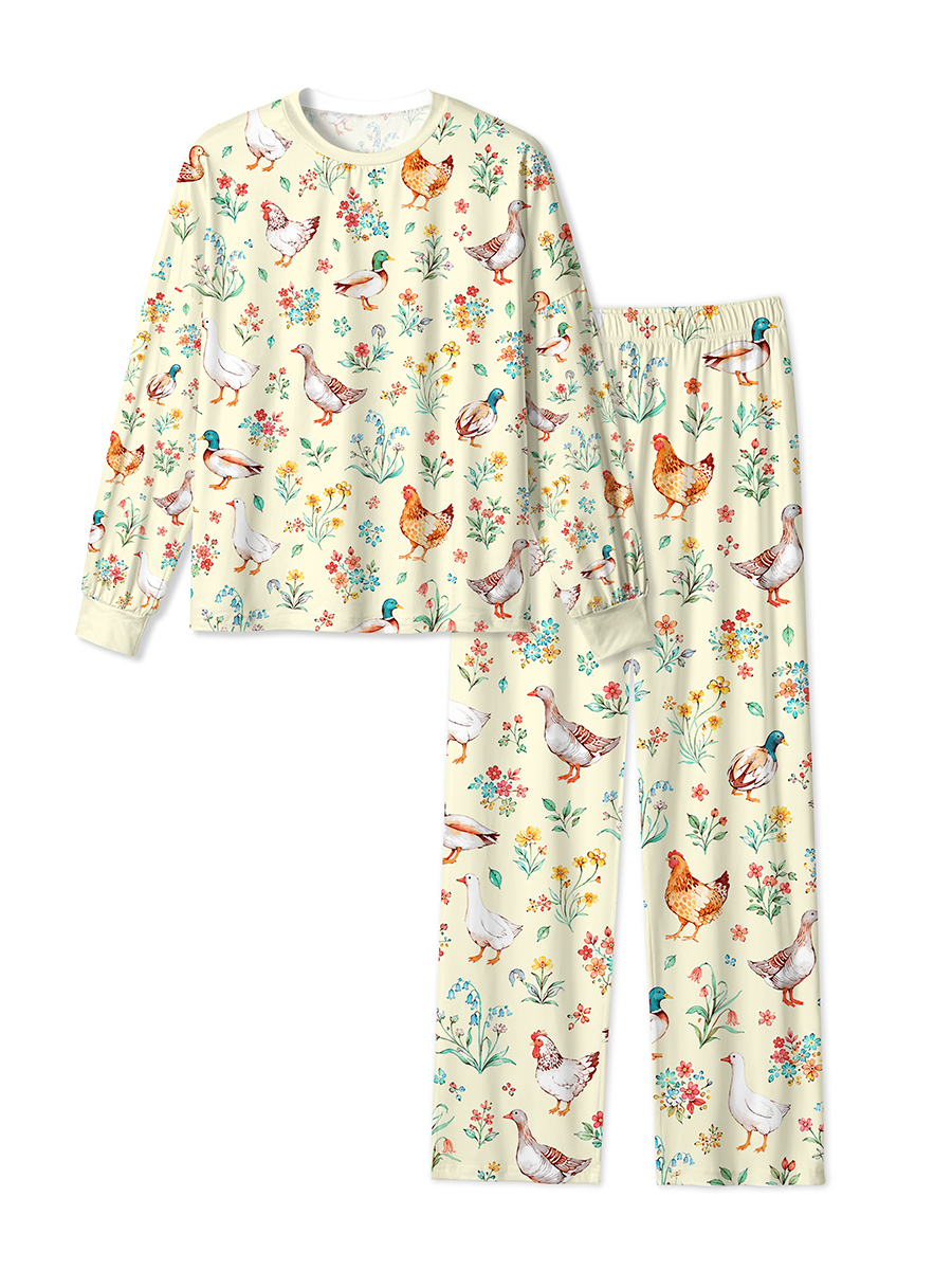 Vintage Pastoral Duck Chicken Floral Pajamas