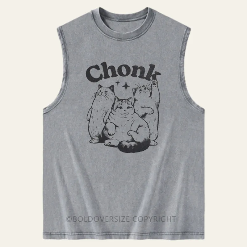 Vintage Funny Chonk Cat Washed Tank