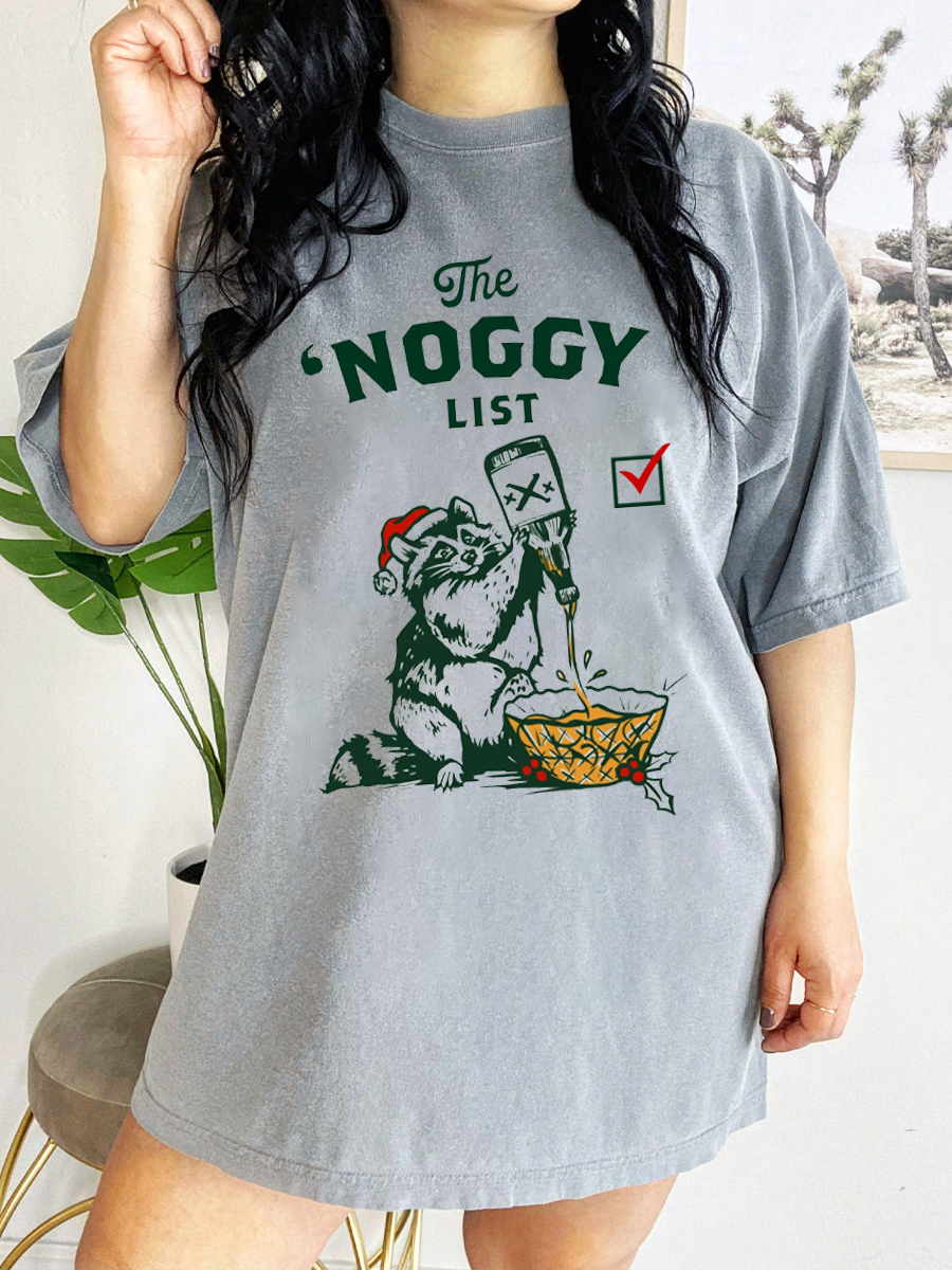 Vintage Christmas Eggnog Drinking Santa Raccoon T-Shirt