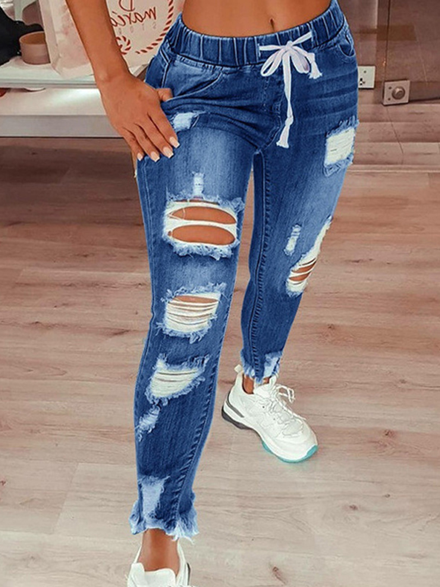 Plus Size Ripped Lace-Up Jeans