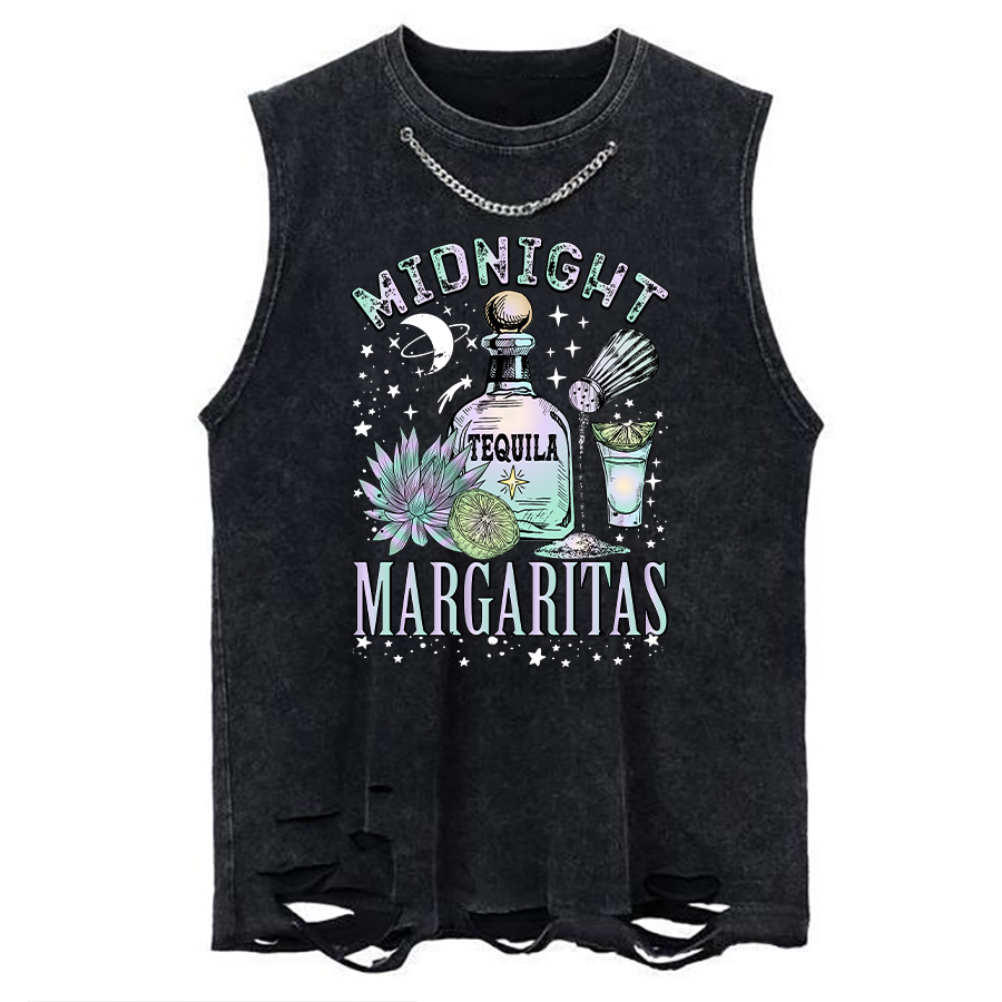 Vintage Midnight Tequila Chain Ripped Washed Tank