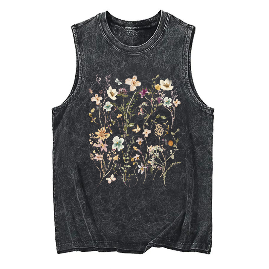 Vintage Boho Wildflowers Cottagecore Washed Tank