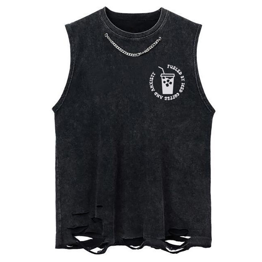 Vintage Coffee And Anxiety Chain Ripped Washed Tank