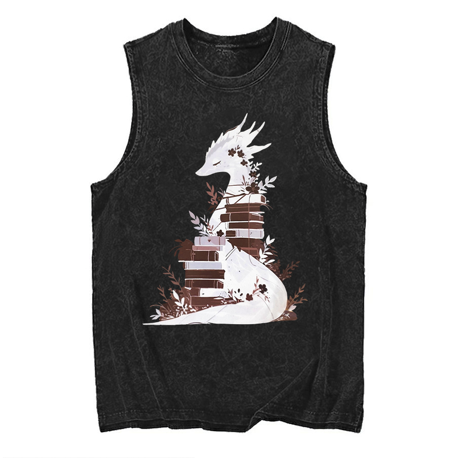 Vintage Book Dragon Fantasy Reader Washed Tank