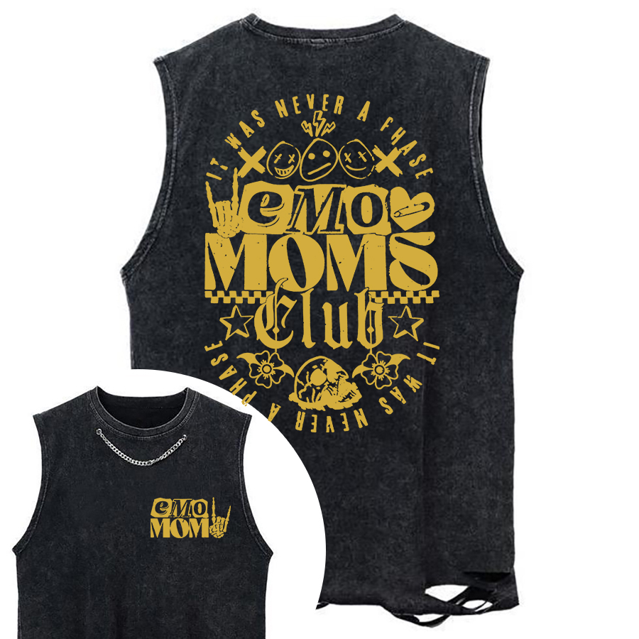 Vintage Emo Moms Club Chain Ripped Washed Tank