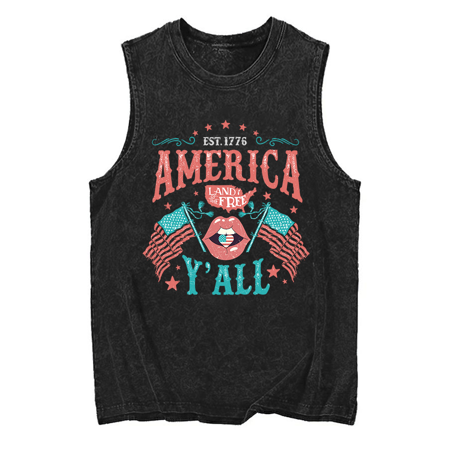 Vintage Land Of The Free 4th Of July Washed Tank