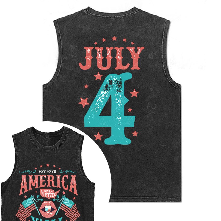 Vintage Land Of The Free 4th Of July Washed Tank