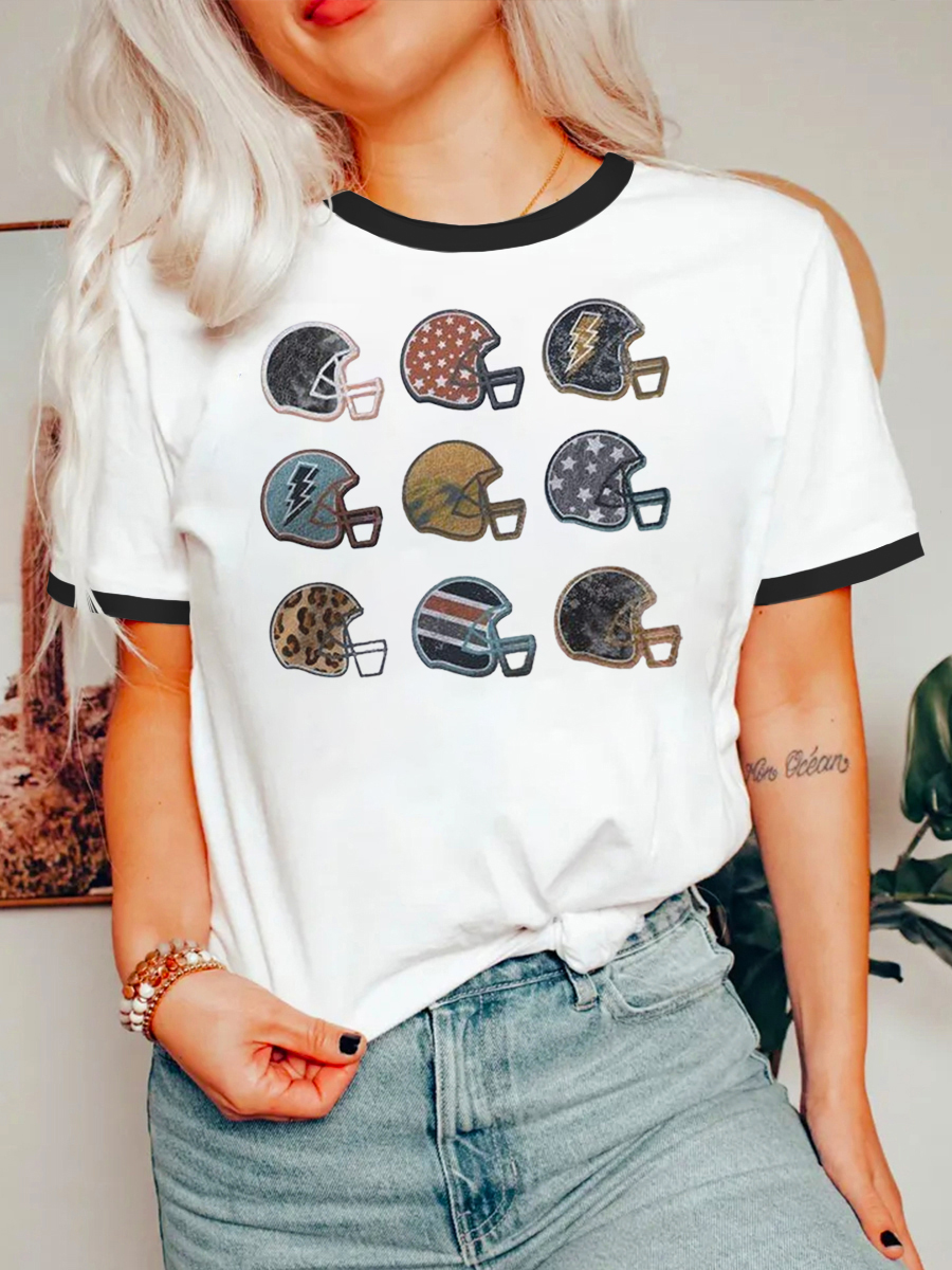 Vintage Game Day Football Helmet Collection Graphic Ringer Tee