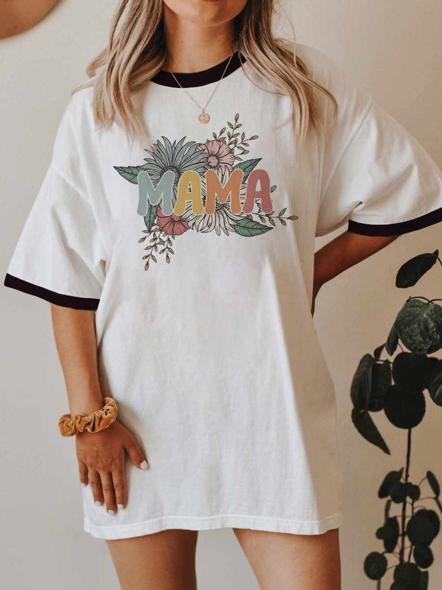 Vintage Mama Flowers Mom Ringer Tee
