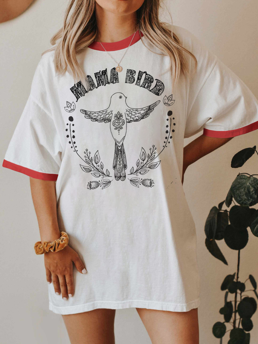 Vintage Mama Bird Shirt Ringer Tee