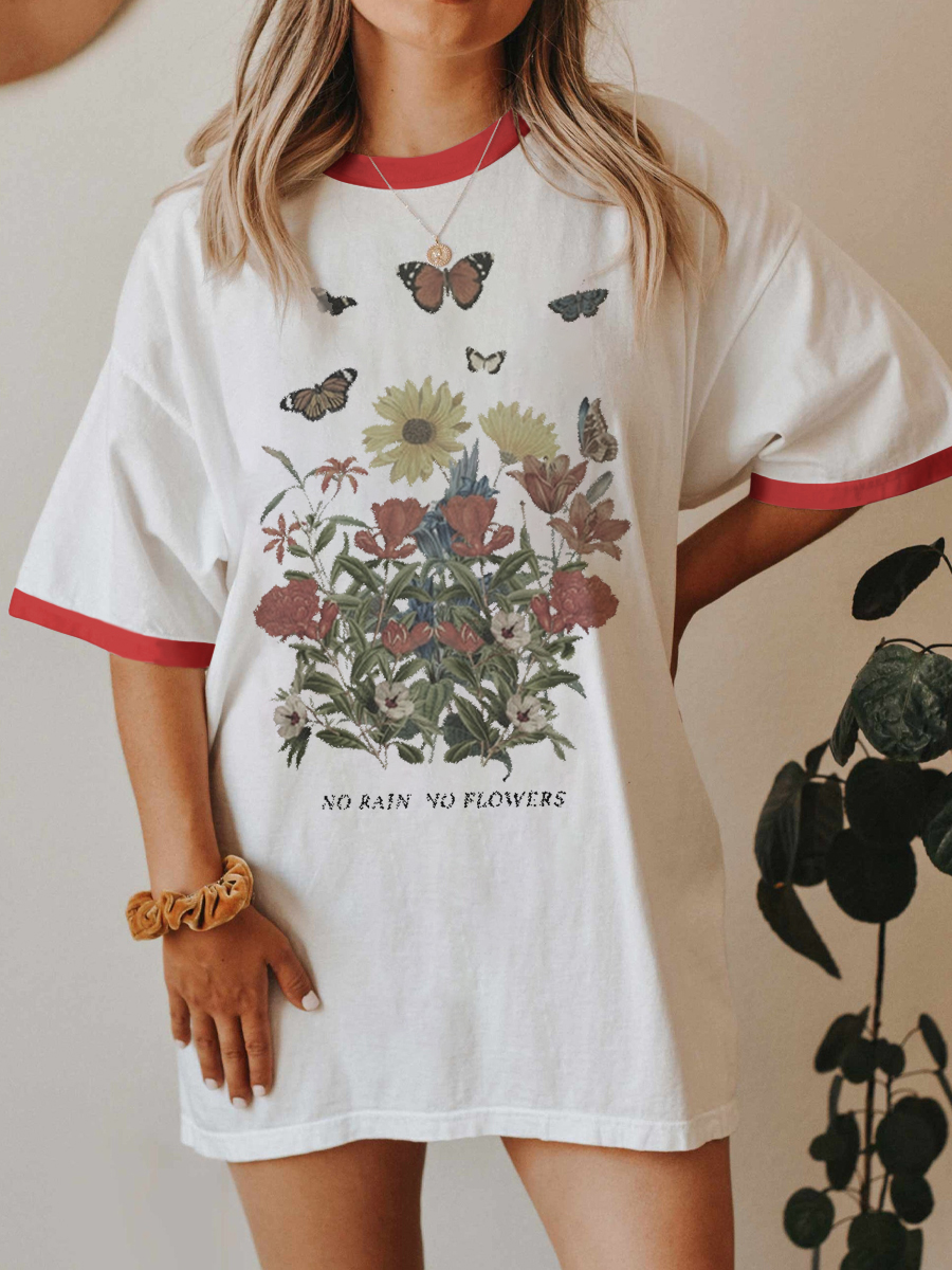 Vintage No Rain, No Flowers Ringer Tee