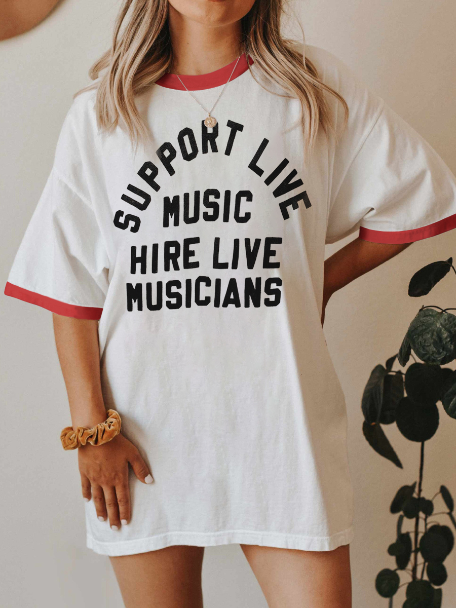 The Support Live Music  In Vintag Ringer Tee