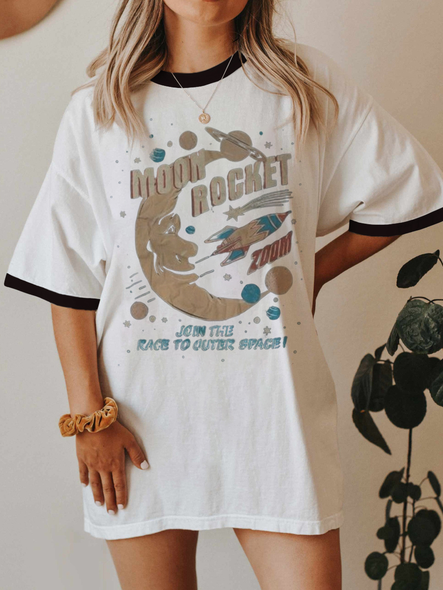 Vintage Moon Rocket Ringer Tee