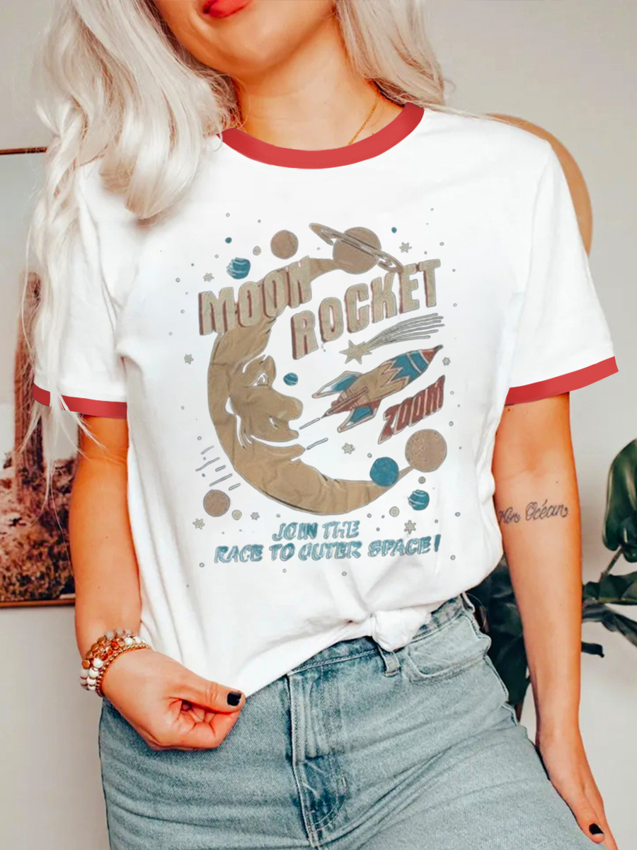 Vintage Moon Rocket Ringer Tee